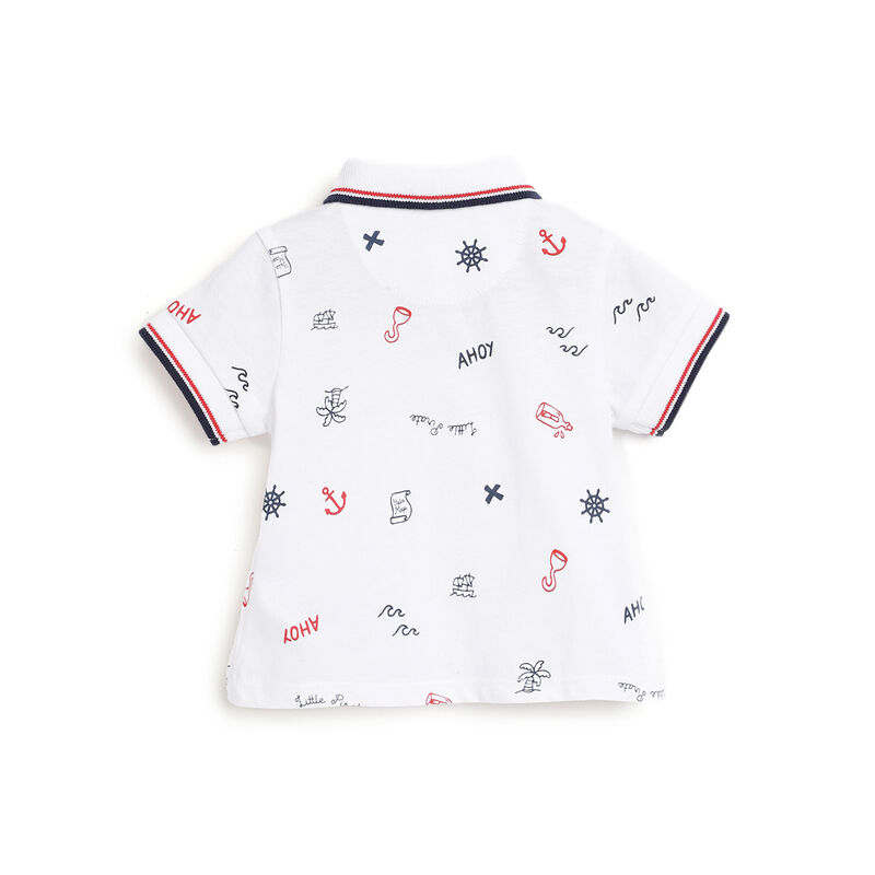 Boys White Printed Short Sleeve Polo image number null